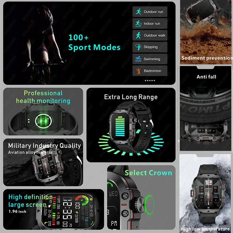NNEOBA Rugged Military GPS Smart Watch - AMOLED 1.96" HD Display